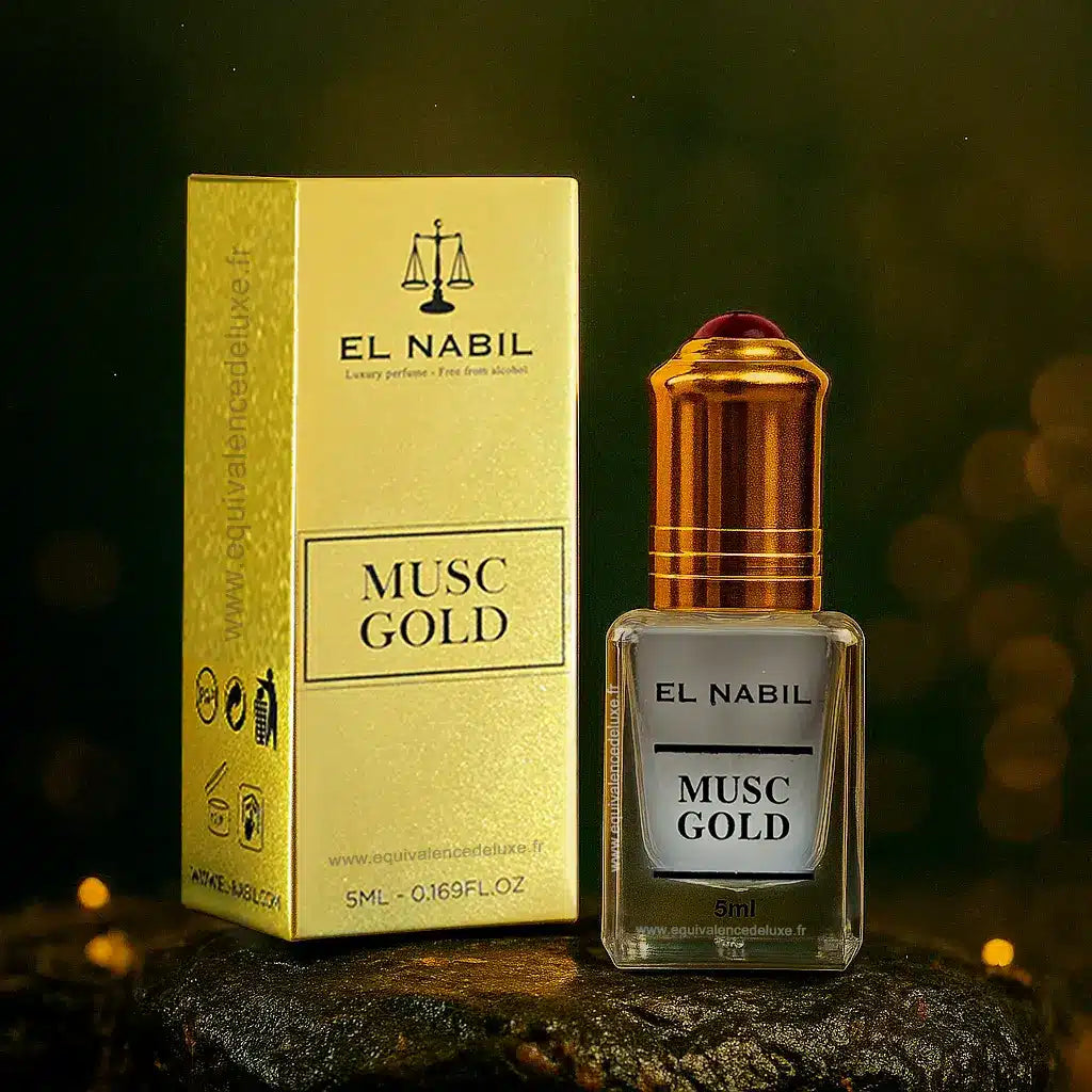 Musc Gold – El Nabil : Huile Parfumée Sans Alcool Élégante et Lumineuse (5 ml)